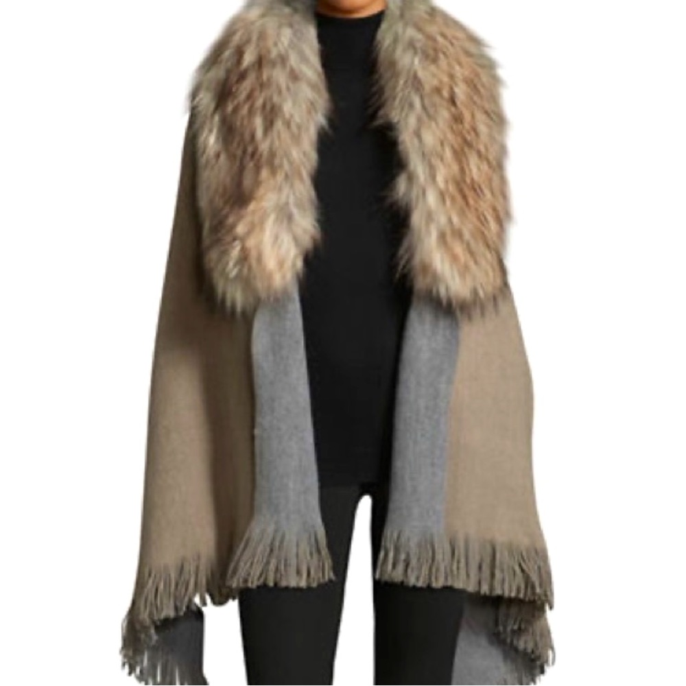 Lauren Ralph Lauren Reversible Faux Fur Ruana Scarf Wrap